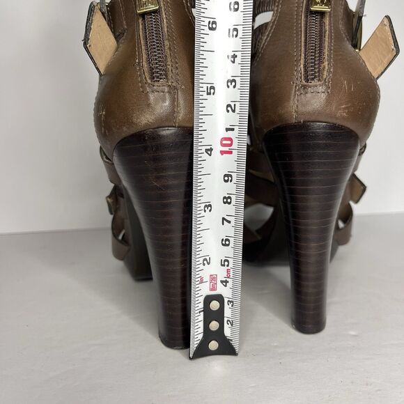 POUR LA VICTOIRE Women’s Strappy Sandal Heels 6.5M Brown Leather Made in Brazil - Picture 5 of 11